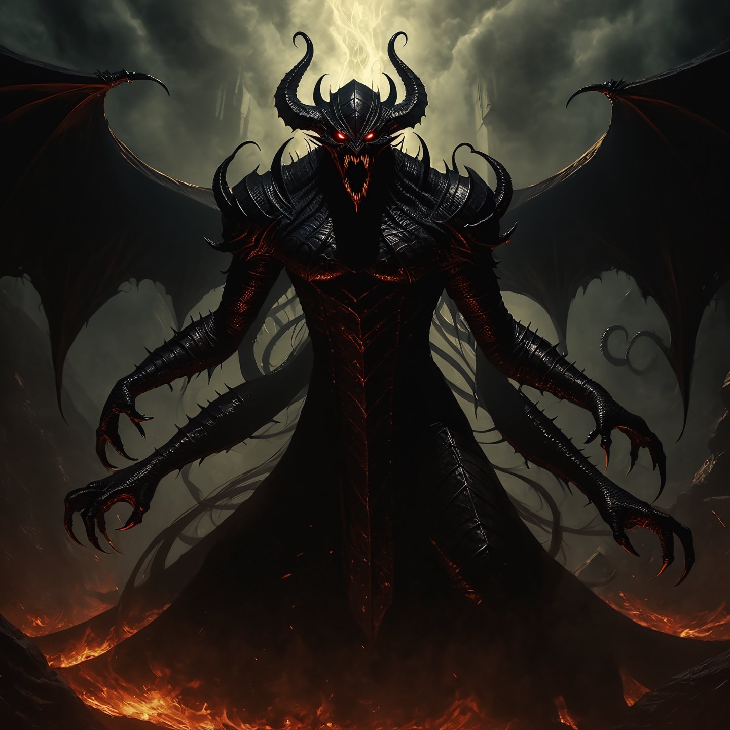 (portrait:1.5), Shadowfiend is a demon of unfathomable power, an evil entity that moves within the folds of eternal twilight. Its form showcases a majestic combination of fluid darkness and flickering lights, creating a spectral contrast that evokes both terror and awe simultaneously.

Its membranous wings, as black as midnight, stretch out in a menacing embrace, while sinisterly glowing eyes of a deep crimson peer from an expressionless visage. Shadowfiend wears an armor composed of ranks of shadows coiling around its body, a corrupted protection that comes to life with fluid and ominous movements.

Spider-like claws extend forward, ready to tear the soul of those who dare to challenge its presence. A long serpent-like tail twists in the air, emitting dark hisses that send shivers down the spine of anyone who hears them.

Shadowfiend is the lord of shadows, the demon that feeds on hidden fears and shattered dreams. Its presence on tensor.art translates into a visual experience that captures the very essence of fear, blending the mystery of darkness with the relentless power of a dark demon.




,HellAI