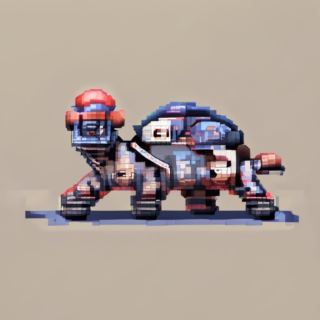 A turtle, ((with a hat on his head and red eyes:1.5)), crawling forward on all fours,
(full body picture),
(from the side),
A blue background,
(Pixel Art :1.3), Pixel style,