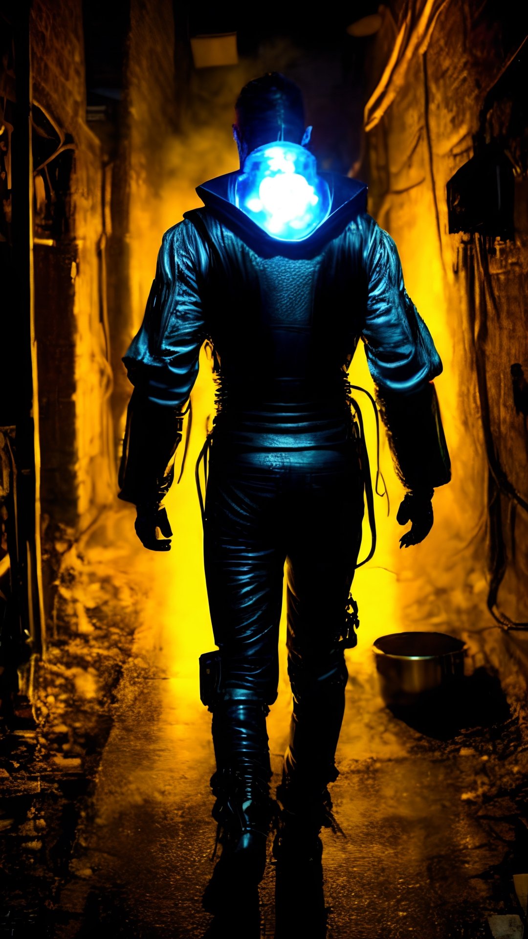  Deep within a back-alley lab, a lone figure hunches over bubbling concoctions. This renegade healer, his body a canvas of cybernetic enhancements, pushes the boundaries of science and magic. His leather apron, stained with exotic fluids and glowing with alchemical symbols, speaks of his tireless pursuit of forbidden knowledge.