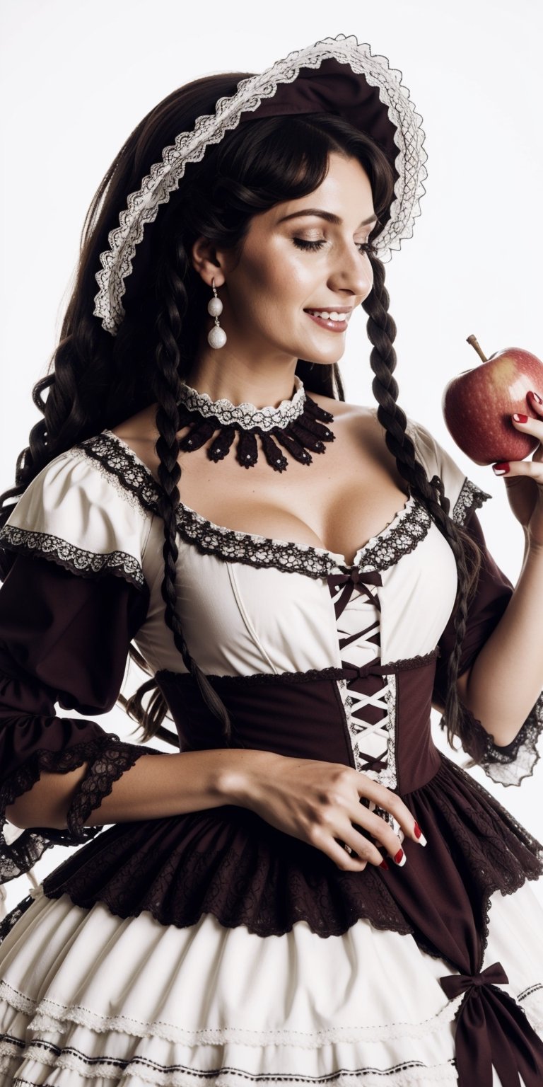 A model in a white lolita dress lies amidst slumbering animals, holding a bloody apple core. Her smile is replaced by a grimace of pain, as dark magic takes hold, twisting her features. (Style: Dark Fantasy, Body Horror, Detailed)
,lolimix,Masterpiece