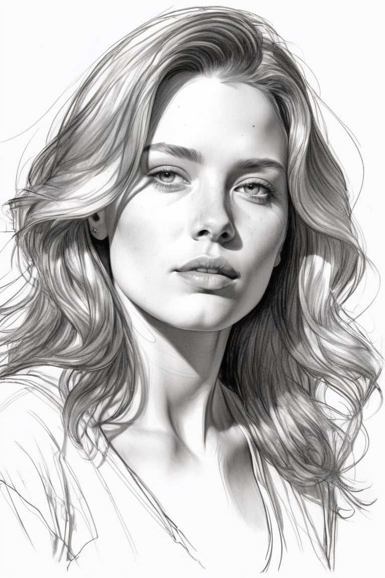 masterpiece, best quality, dreamwave, aesthetic, 1woman, sketch, lineart, shading,  portrait by Charles Miano, Style by Nikolay Feshin