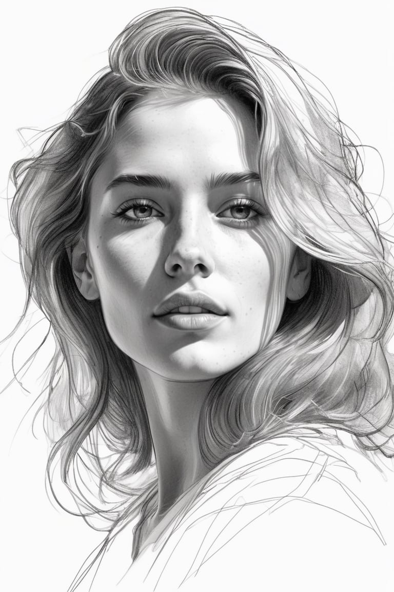 masterpiece, best quality, dreamwave, aesthetic, 1woman, sketch, lineart, shading,  portrait by Charles Miano, Style by Nikolay Feshin