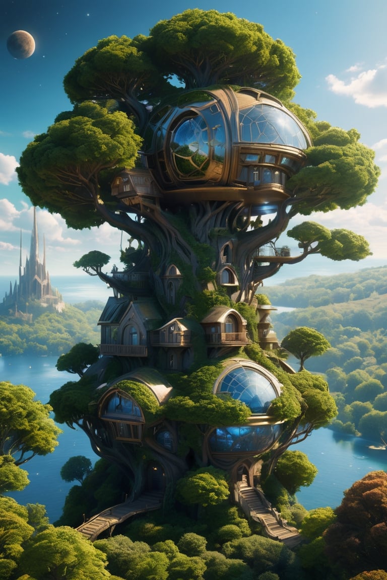 House in a tree,Renaissance Sci-Fi Fantasy,High Renaissance,Sci-Fi