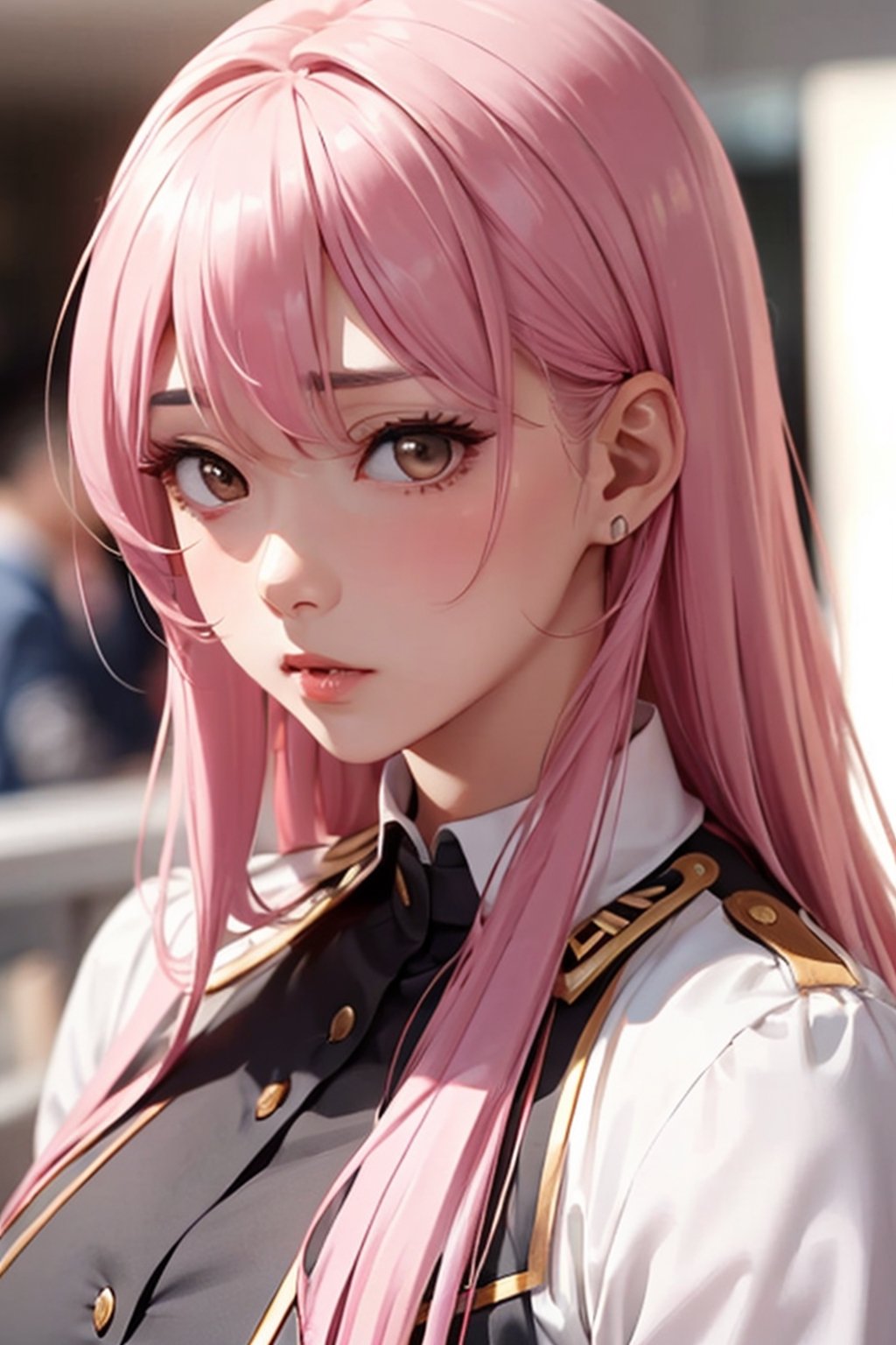 Long pink hair and a confused facial expression
A cute and lovely woman in her 20s wearing an idol uniform.