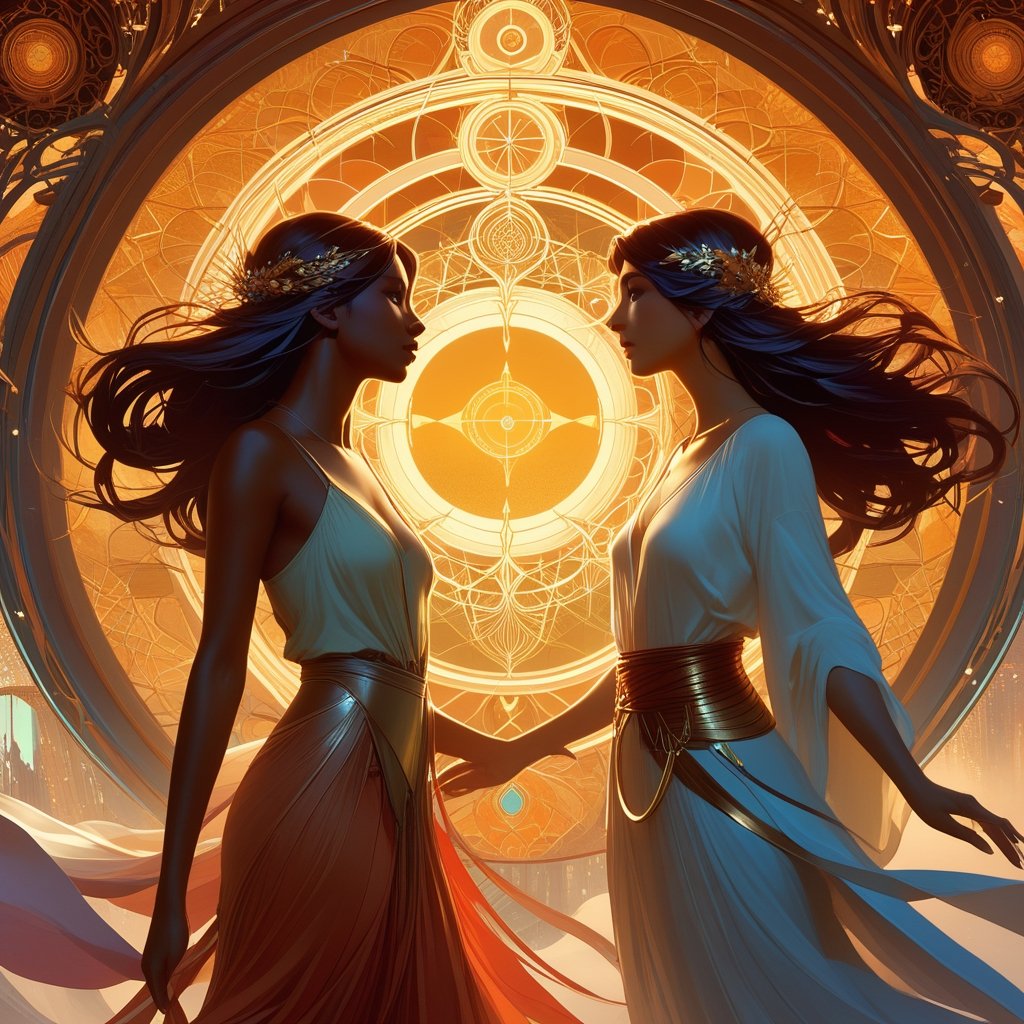 2girls, loving lesbian couple, contrasting characters, windy, loving, glow, magical mtg artists, da vinci, photorealistic concept art, expressive, dynamic, unreal engine, greg rutkowski, loish, rhads, beeple, makoto shinkai and lois van baarle, ilya kuvshinov, rossdraws, tom bagshaw, alphonse mucha, global illumination, detailed and intricate environment,d1p5comp_style