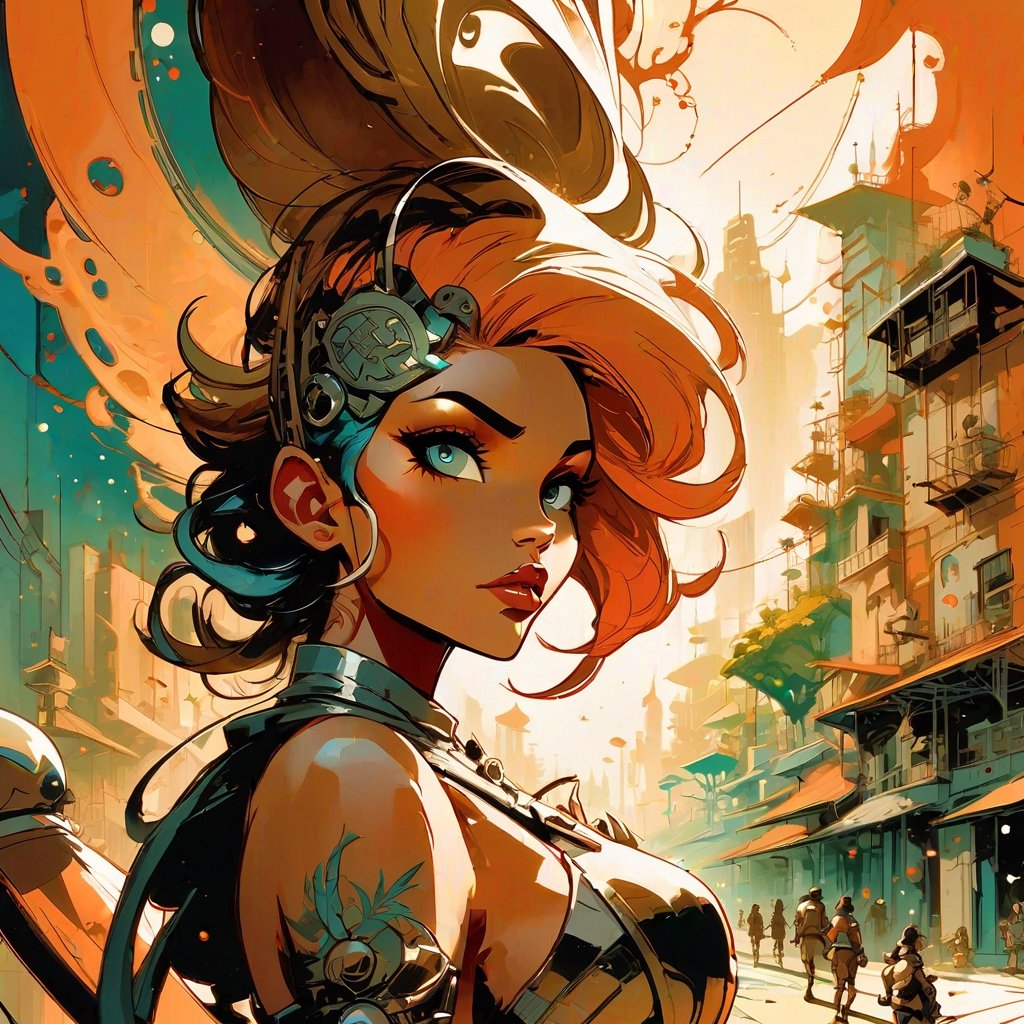 Magicpunk paradise world by greg tocchini, pop surrealism, low brow art, crisp, gorgeous linework, clean and sharp, beautiful flowing lines