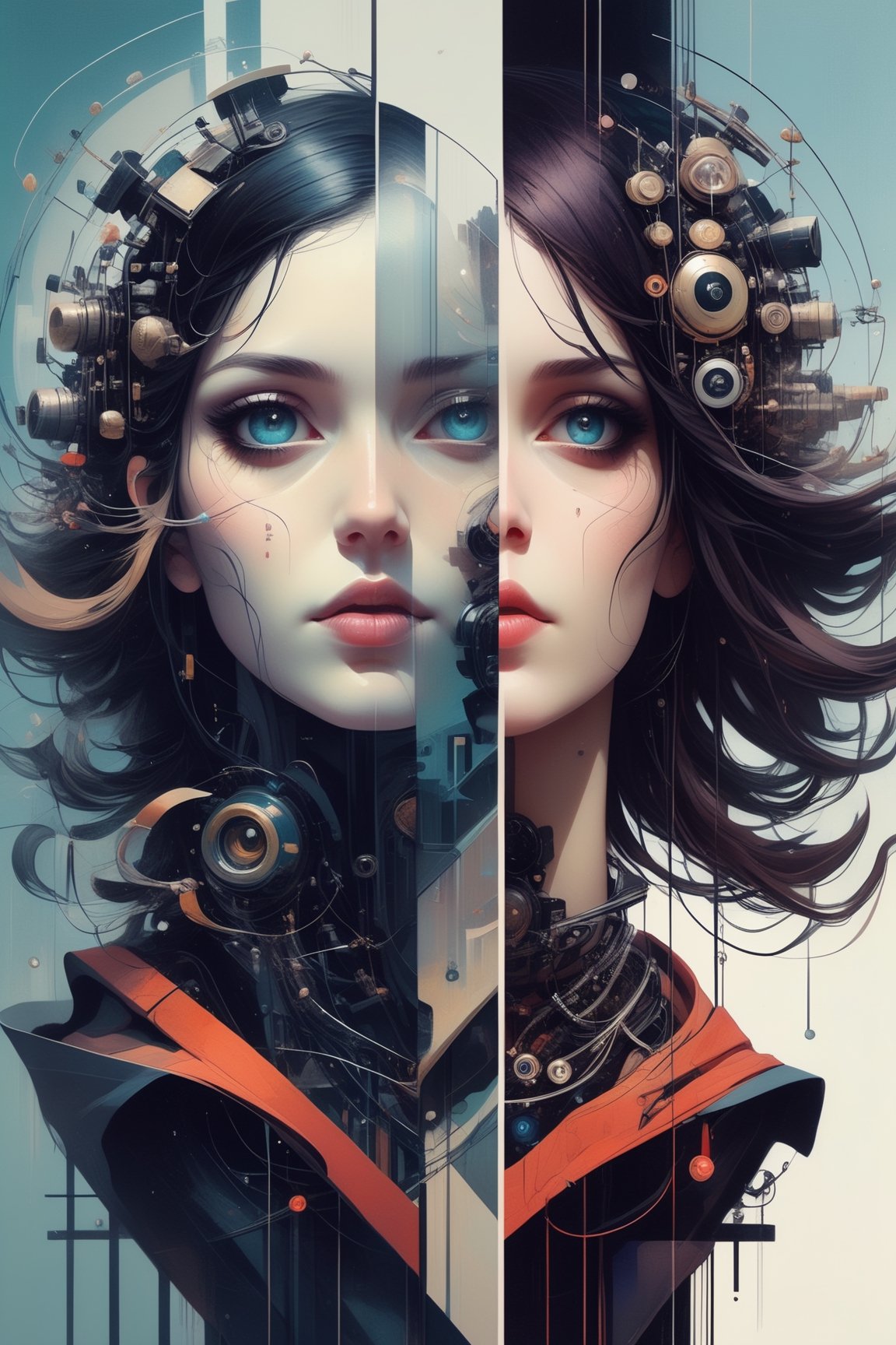 A graphic split between the personification of nature and the personification of technology,  graphic shape canvas,  CEH_ai,  street art,  temporary art,  ((tonalism)),  near zero guidance,  all is revealed,  Mixed emotions and art styles,  kuvshinov,  rossdraws,  tom bagshaw,  alphonse mucha,  ,  professional ominous concept art,  by artgerm and greg rutkowski,  an intricate,  elegant,  highly detailed digital painting,  concept art,  smooth,  sharp focus,  illustration,  in the style of simon stalenhag,  wayne barlowe,  and igor kieryluk.,Decora_SWstyle