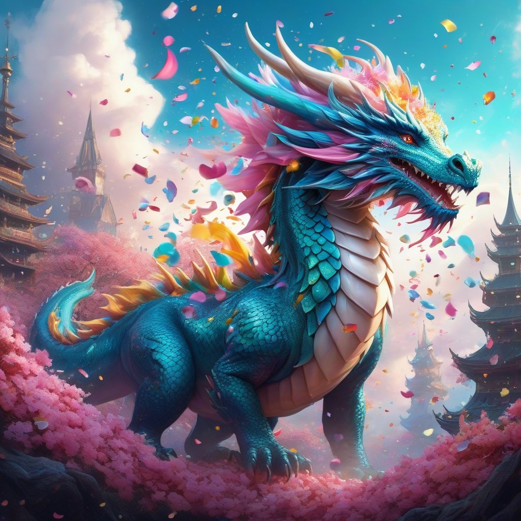 in dreamy soft hues, aesthetic fantasycore art, "cute adorable confetti cloud dragon, confetti falling" fairytale concept art, by Alberto Seveso, Cyril Rolando, Dan Mumford, Carne Griffiths, Meaningful Visual Art, Detailed Strange Painting, Digital Illustration, Unreal Engine 5, 32k maximalist, hyperdetailed fantasy art, 3d digital art, sharp focus, masterpiece, fine art, impossible dream