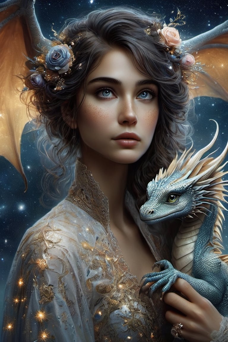 {{best quality}}, {{masterpiece}}, {{ultra-detailed}}, {illustration}, {detailed light}, {an extremely delicate and beautiful}, a girl holding a cute dragon, {beautiful detailed eyes}, stars in the eyes, messy floating hair, colored inner hair, Starry sky adorns hair, depth of field,detailed eyes, PetDragon2024xl,ink 