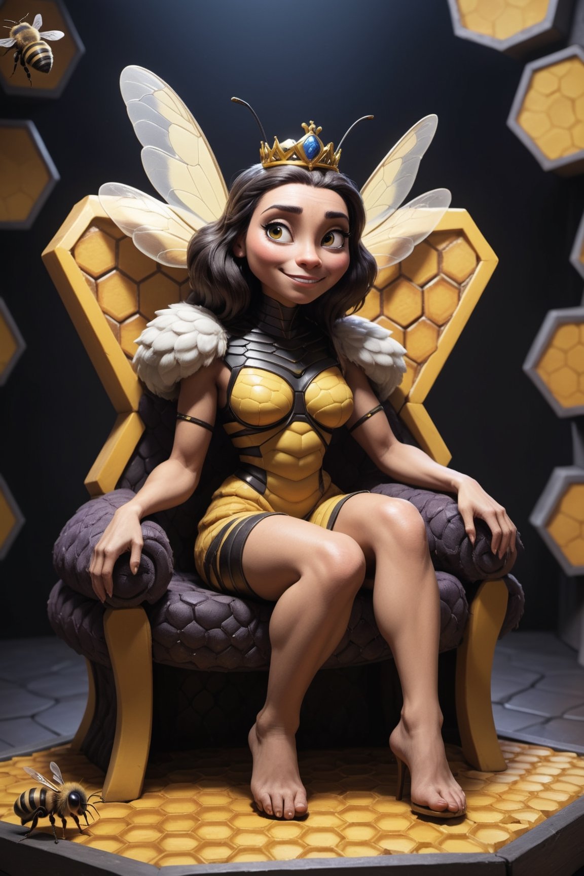 a bee queen on the honeycomb throne, disney pixar style,disney style