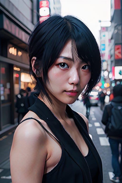 cyberpunk japanese girl looking at you