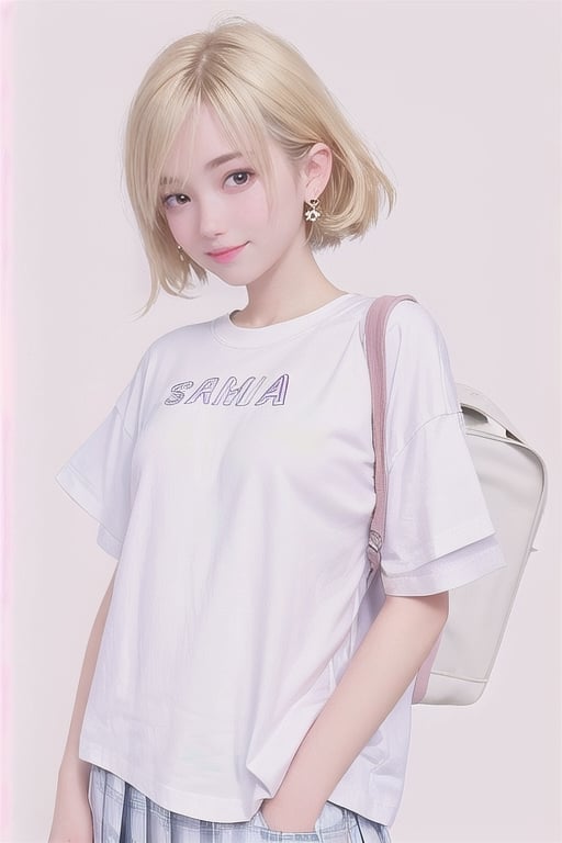 (medium shot: 1.5), (Looking At Viewer: 1.5), (at night: 1.3), at big city, smile, japanese girl, beautiful girl, slender girl, 1girl, flaxen hair, (T-shirt: 1.3), school pleated skirt, earrings, DSLR, masterpiece, photorealistic, 8k, ultra high res, true, best realism, correct anatomy, maximum realism, top quality, sharp, best quality, RAW photo, highly detailed			