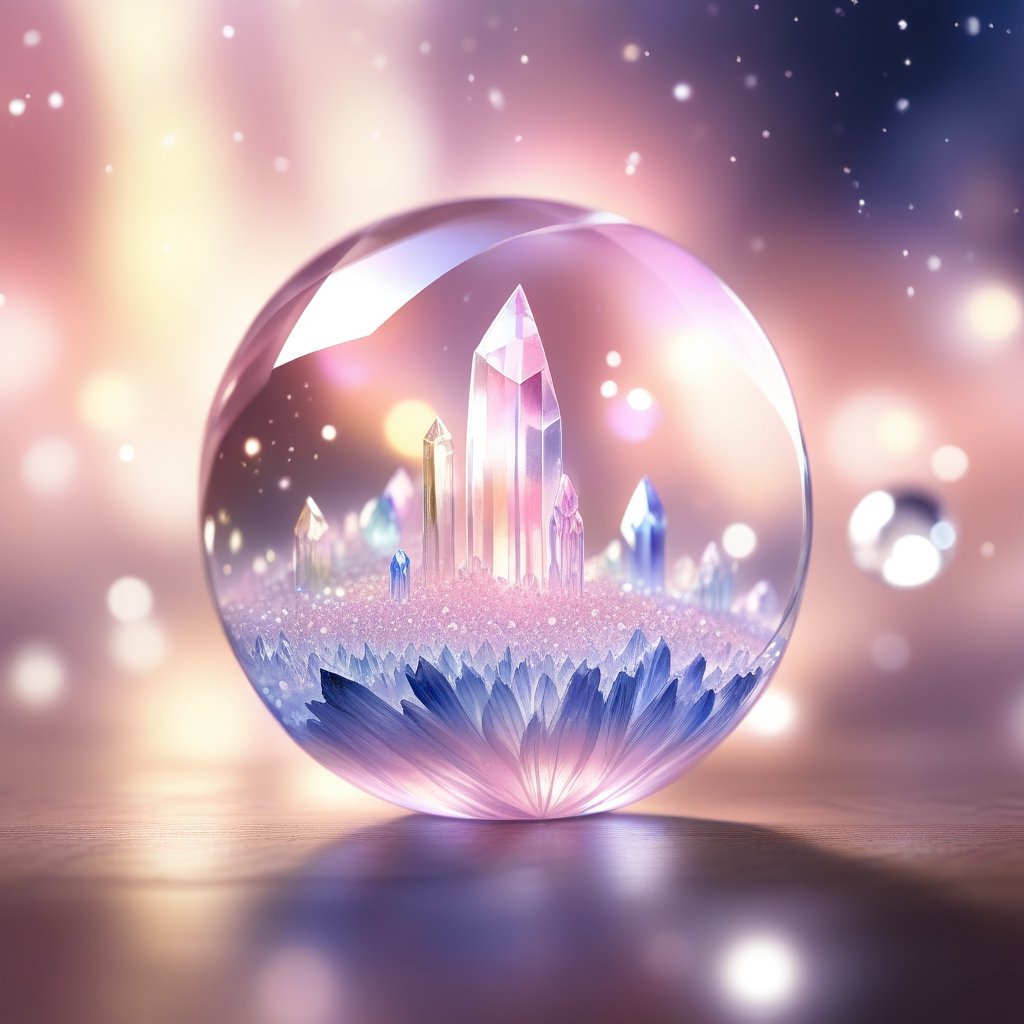 A pink pearl of light, gaussian blur background. Crystal world. Word of glass.
