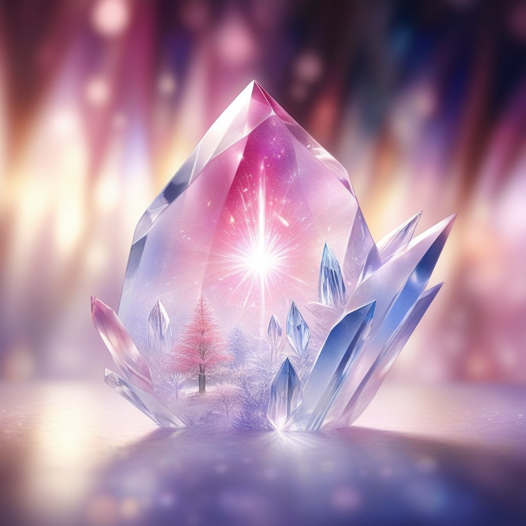 A pink tear of light, gaussian blur background. Crystal world. Word of glass.