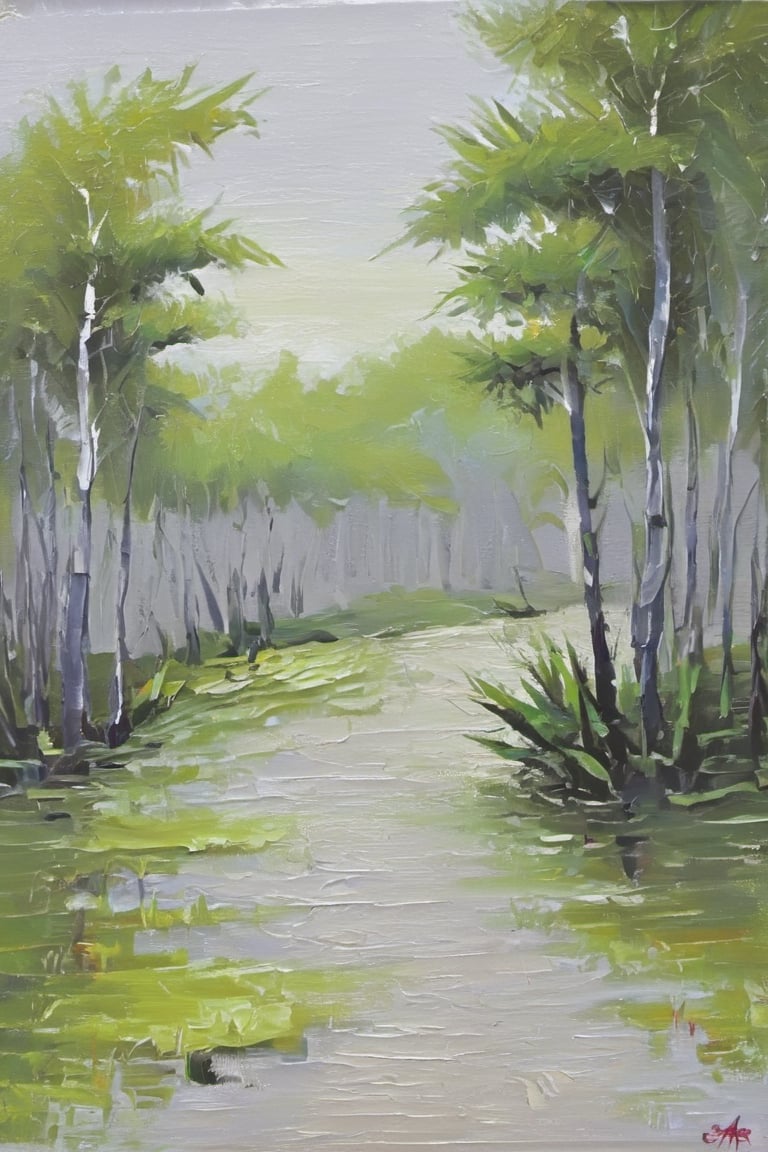 Bamboo forest, gray colors,
, semicircle drawn with a brush,artistic oil painting stick