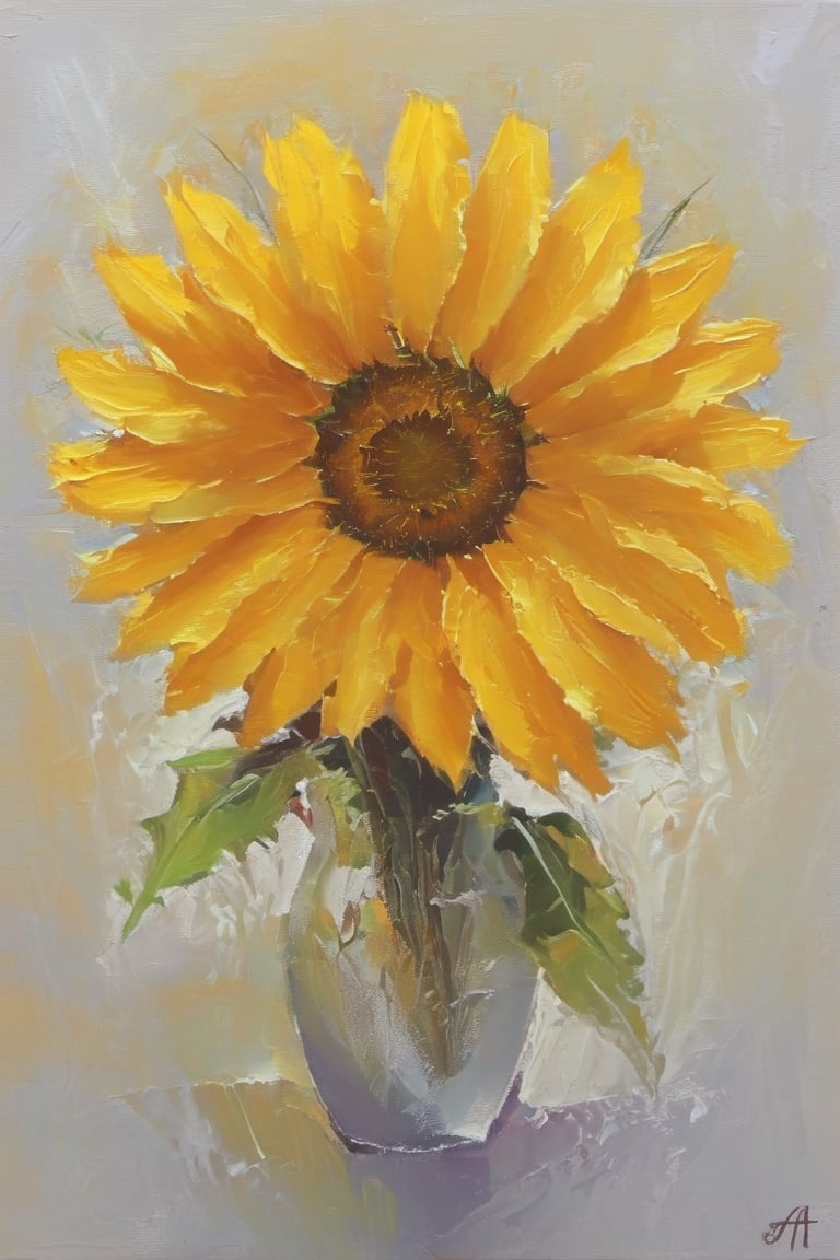 sunflower, gray colors,
, semicircle drawn with a brush,artistic oil painting stick