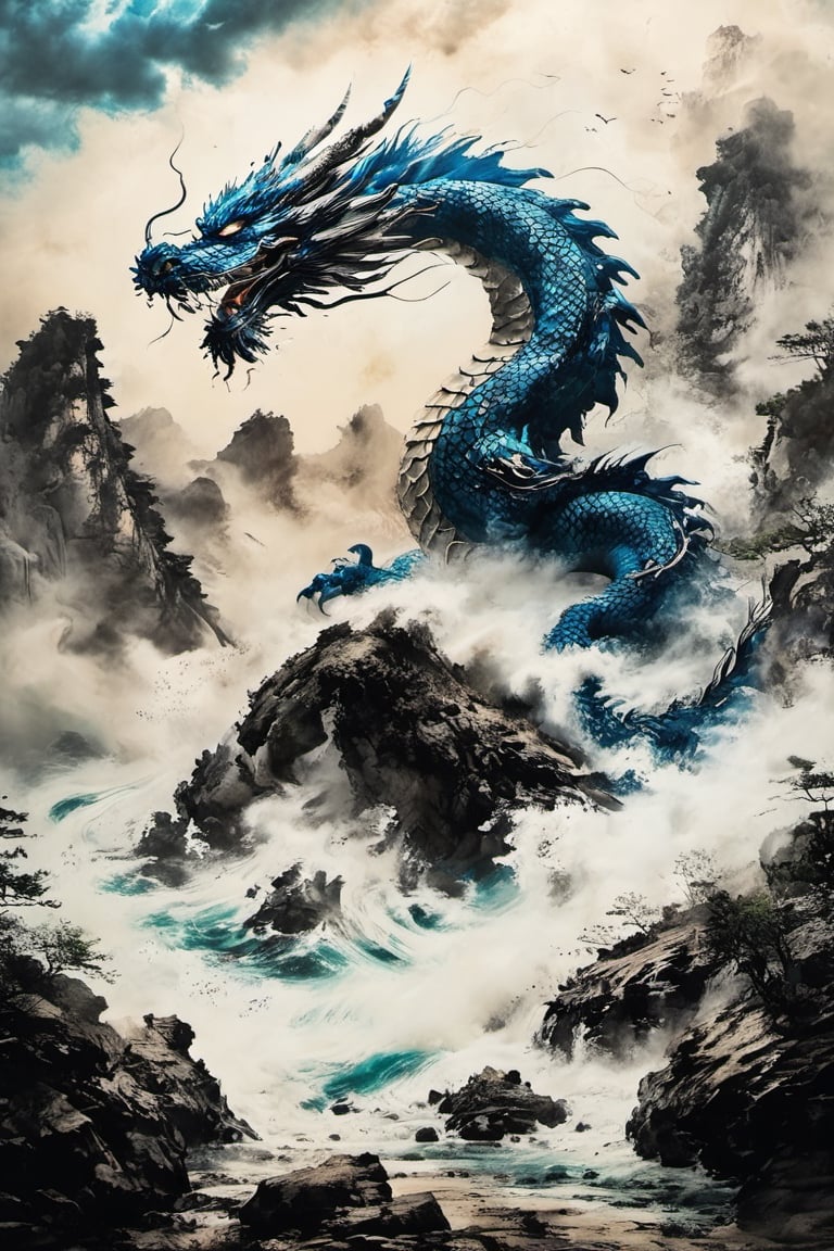 (8K, original, highest quality, famous photo: 1.2), (current, real photo: 1.3), ((3D lighting, aura)),

Blue dragon, summer, broad daylight, noon, 12pm, sea, mythical clouds, Chinese dragon, mountains