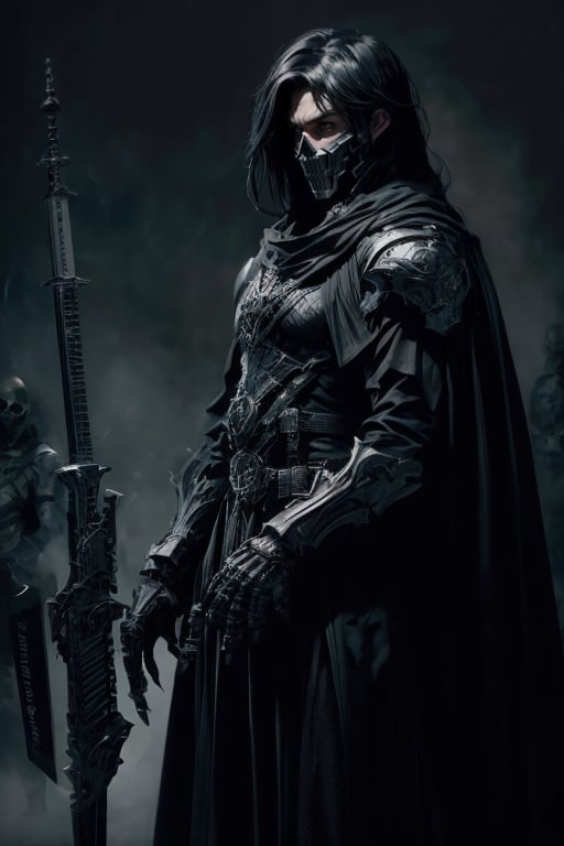 black hair, weapon, male focus, multiple boys, hood, cloak, skull, riding, horse, skeleton, horseback riding,nodf_lora,monochrome,Dorothy,Dark fantasy v2,The_Painter,perfect light,yk_cyborgs