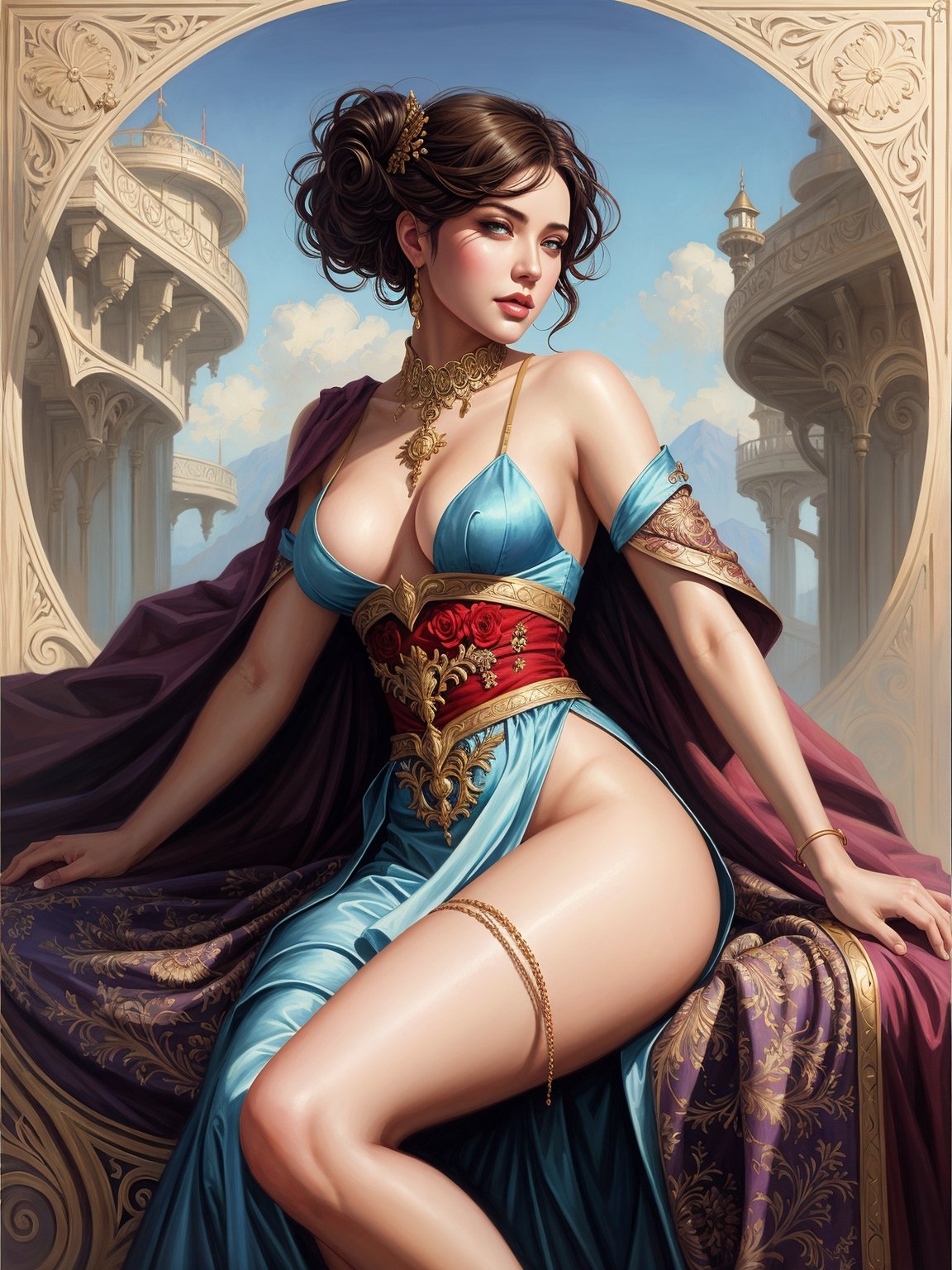 Arafed Mujer con un vestido azul sentada en una cama, Artgerm Julie Bell Beeple, Arte WLOP, Fantasy Woman, Wlop Jeremy Lipkin, WLOP y Artgerm, Artgerm y WLOP, Estilo Ivan Talavera y Artgerm, a beautiful empress of fantasy, Lo mejor en WLOP, WLOP | Artgerm