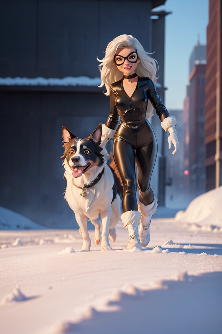 a cute Border Collie on wide snow fields, smiling dog, cyberpunk style, ((intricate details)), hdr, ((intricate details, hyperdetailed)), cinematic shot, ,CARTOON_felicia_blackcat_ownwaifu