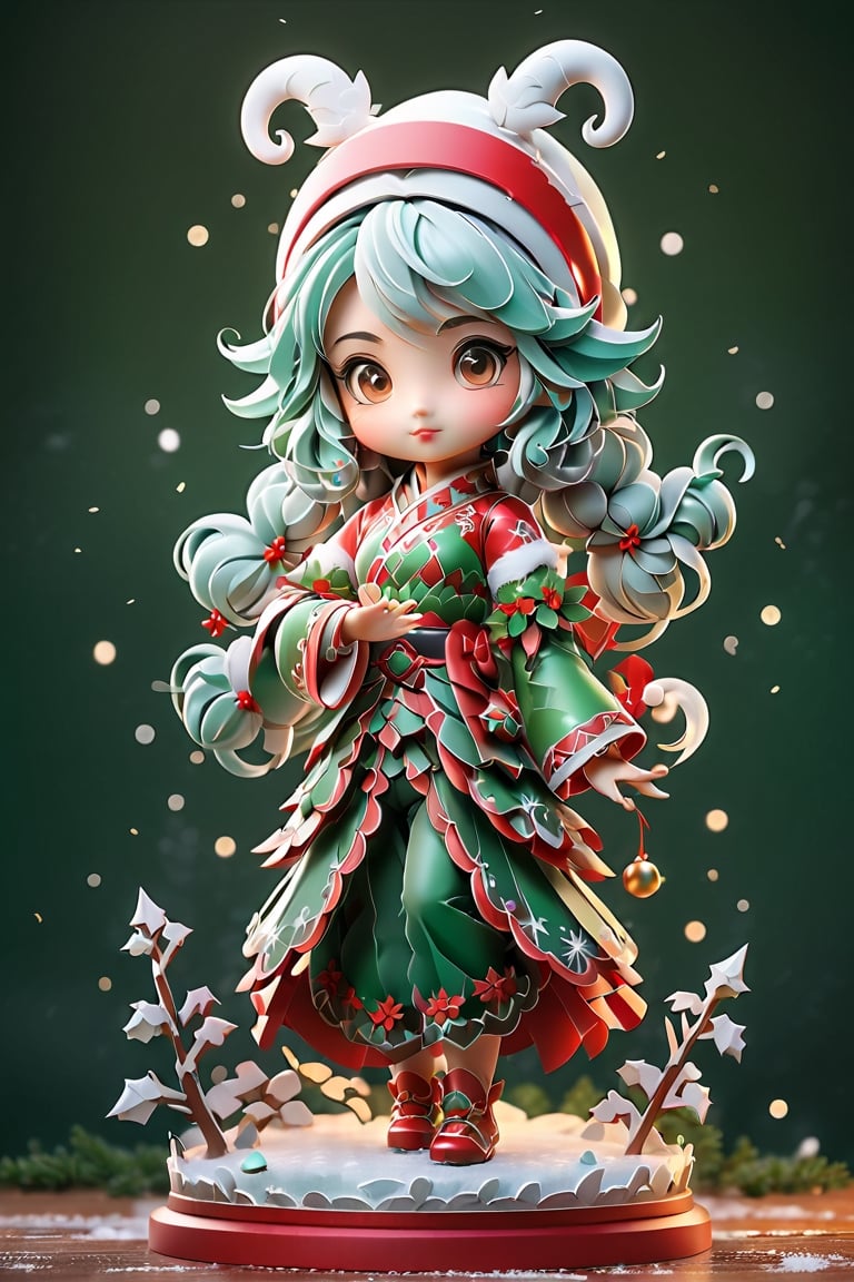 (Masterpiece, Best Quality: 1.5), Intricate paper sculpture, Christmas line art, 16K photo quality, a beautiful Christmas Taiwanese girl standing in a magic Christmas vally, 16K quality, (detailed beautifully face and fingers), (five fingers) each hand, mysterious, clean background,YeMkAF,chibi