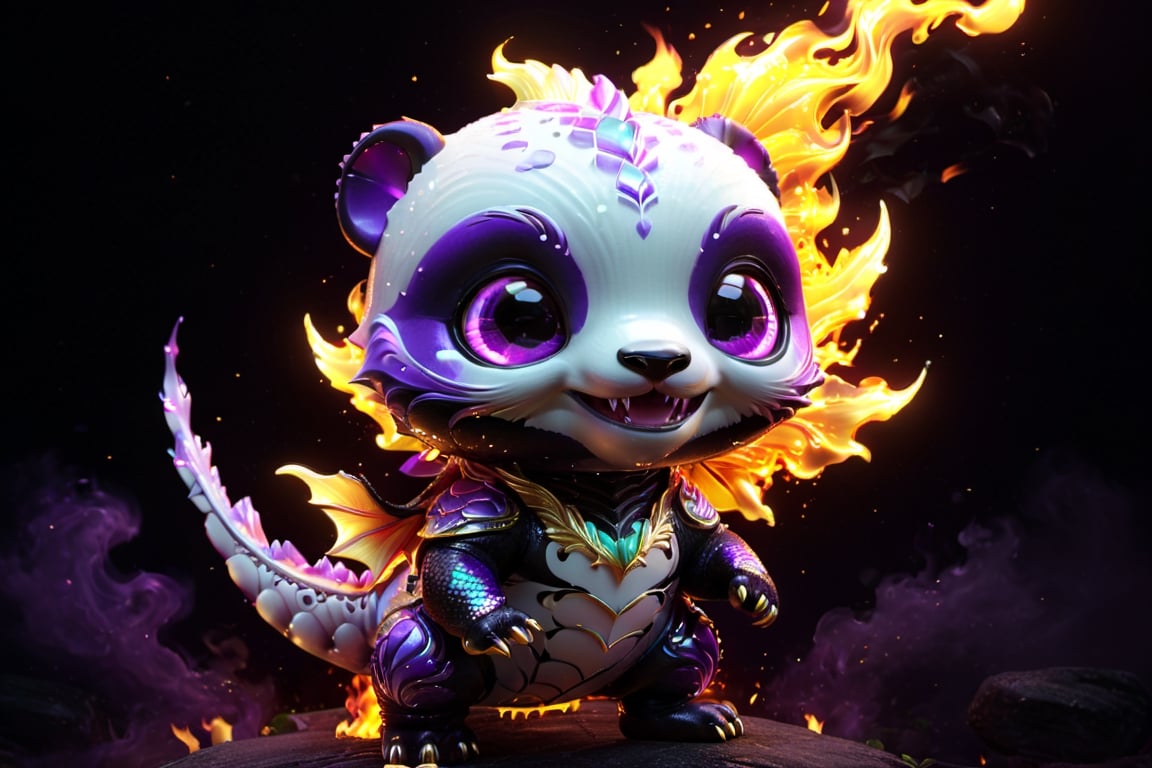 chibi Alien creature in ninja panda shape, with opalescent skin and iridiscent scales,full body ,masterpiece, violet color ,flying Dragon ,
fire breathing dragon , absolutely perfect, stunning image, visually rich, intricately detailed, concept art, by Mschiffer, glowy, cinematic, UHD wallpaper, 3d, octane render, volumetric lights,Movie Still