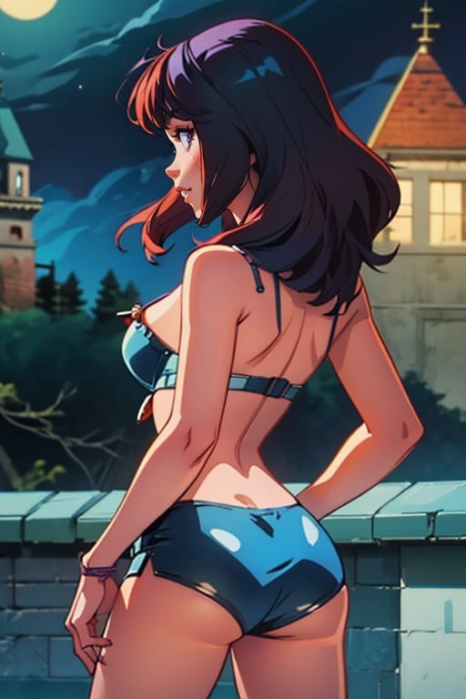 A beautiful young woman, nude, erotic pose, butt_crack, full_frontal,
90s anime, 80s anime, dark colors, castlevania symphony of the night style, beserk style, vampire hunter d style, ghibli studio style, anime screencap, bloodborne style, castle, bra and panties, big breast, big ass, nude, unzipped shorts, pubic hair, moon, night, butt cheeks, 
,chichi_dbz,and18,terrybogard,dragon ball,,veronica