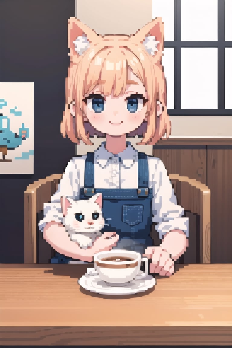 (masterpiece), cafe, cat. dog, smile,