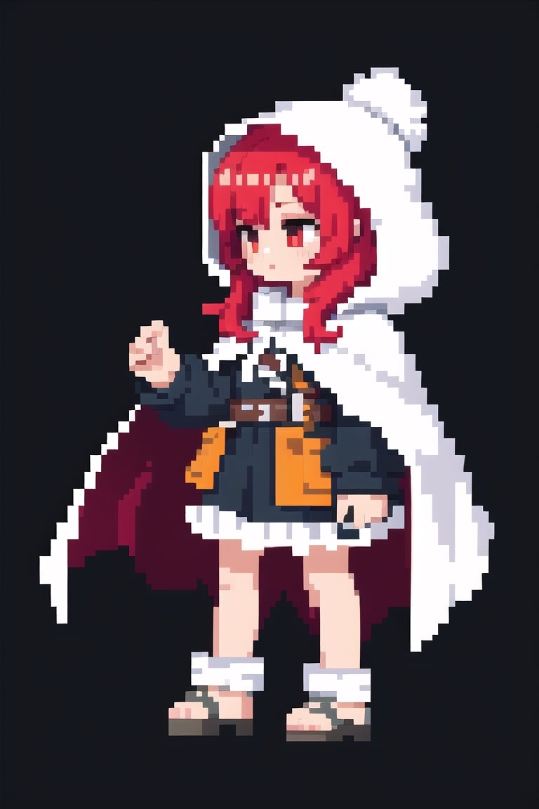 (masterpiece), pixels, pixel arts, chibi, solo, (1girl), red hair,looking away,long hair,white hair,Cape hood,put on the cloak,Thief,