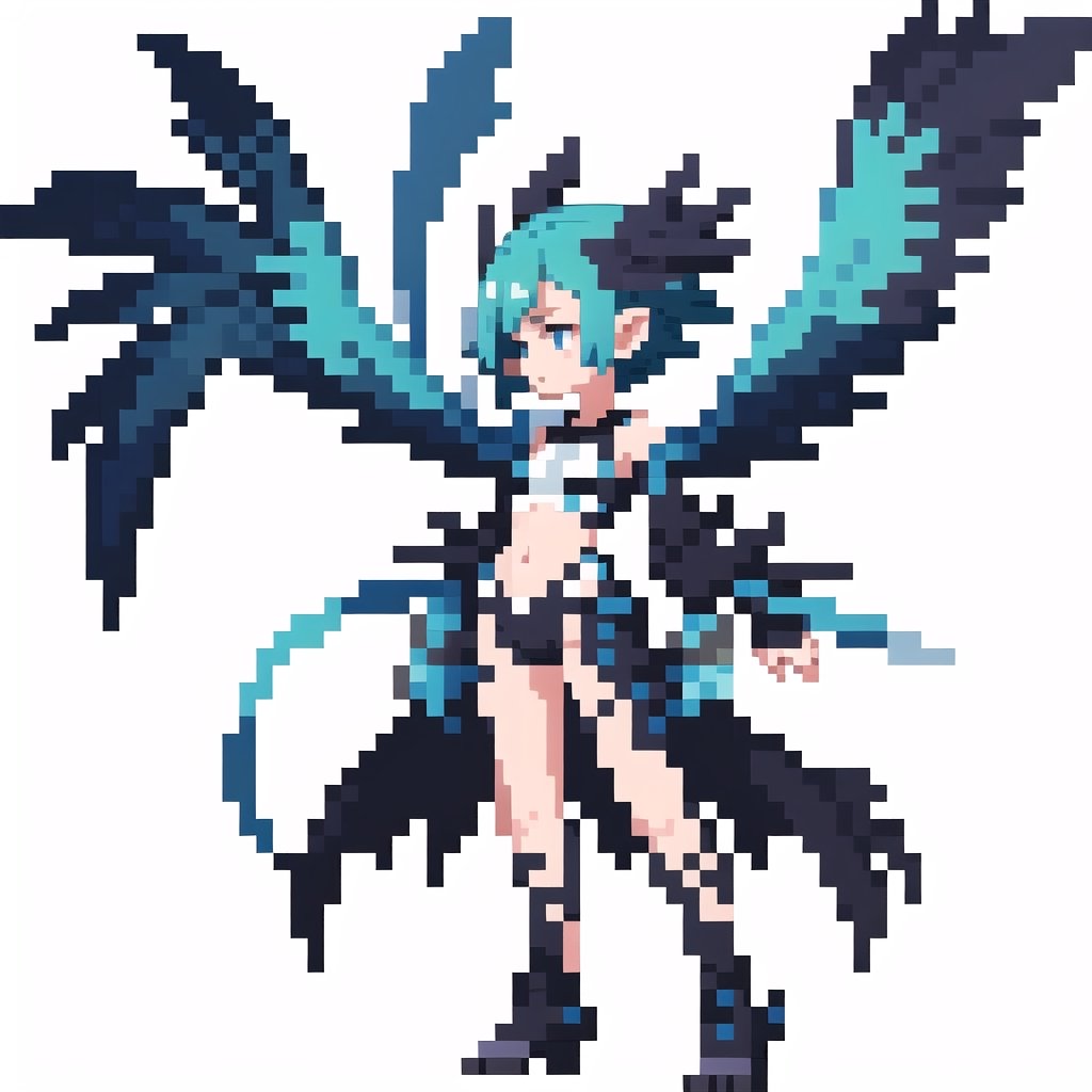 (masterpiece), pixels, pixel arts, solo, Harpy, looking away,white background,