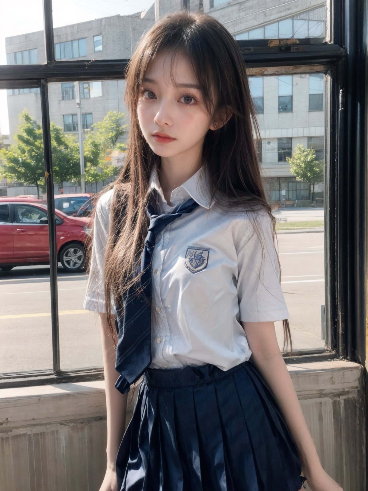 a girl,16y,wear school uniform,