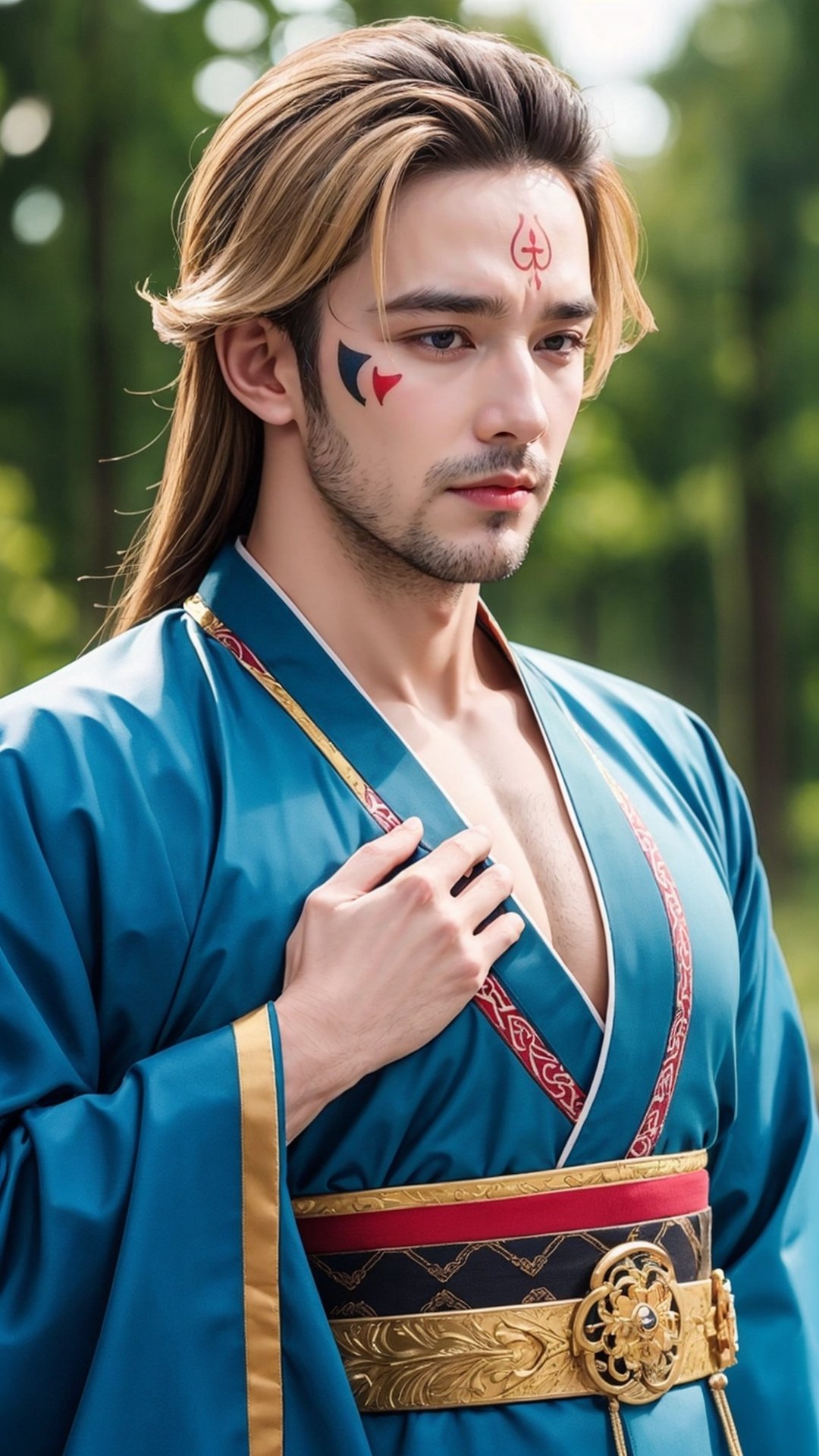 tienhiep, hanfu,
(male neck:1.3, male chest, female body, male head:1.3, male face:1.3, large_breasts:1.5, masculine face:1.3)
1boy, solo, long hair, black hair, hair ornament, long sleeves, upper body, flower, see-through, blurry background, facial mark, chinese clothes, forehead mark, realistic, hanfu, tienhiep,mature,man,cute blond boy,Germany Male, 