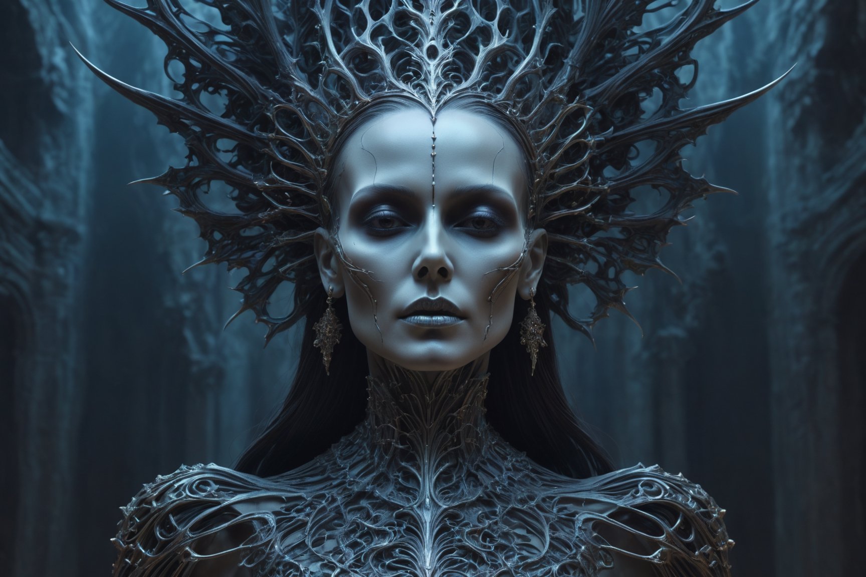 a close up of a statue of a woman, digital art, inspired by tomasz alen kopera, gothic art, intricate skeletal decorations, 8 k highly detailed ❤🔥 🔥 💀 🤖 🚀, beautiful elegant demon queen, skull bust, intricate body, beautiful detail and color, sylvain sarrailh and igor morski, intricate costume design, detailed body