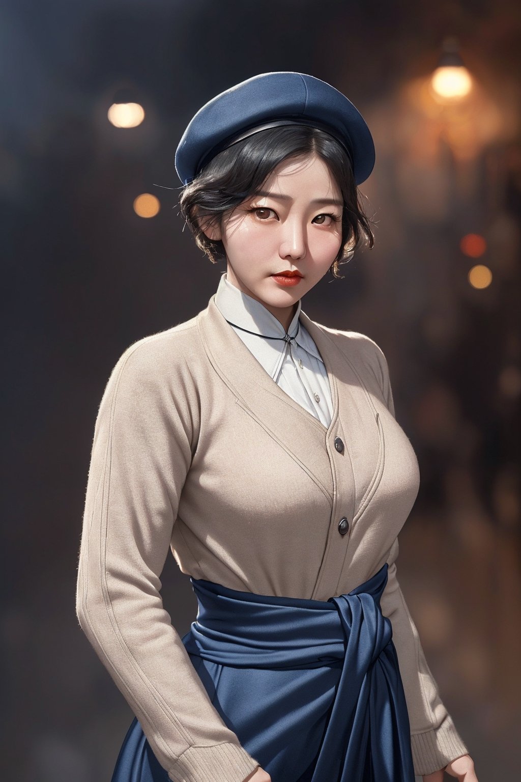 ((((An strong impression large 40-Year-Old Korean male independence activist at 1920s)))), (Black Hair, short hair, mustache, 1920s golf cap), (Inquisitive Sapphire Gaze:1.4), (Dressed in 1920s style brown thick and long coat, winter sweater), (Foggy Seoul Streets at 1920s), (Dynamic Pose:1.4), Centered, (Waist-up Shot:1.4), From Front Shot, Insane Details, Intricate Face Detail, Intricate Hand Details, Cinematic Shot and Lighting, Realistic and Vibrant Colors, Masterpiece, Sharp Focus, Ultra Detailed, Incredibly Realistic Environment and Scene, 