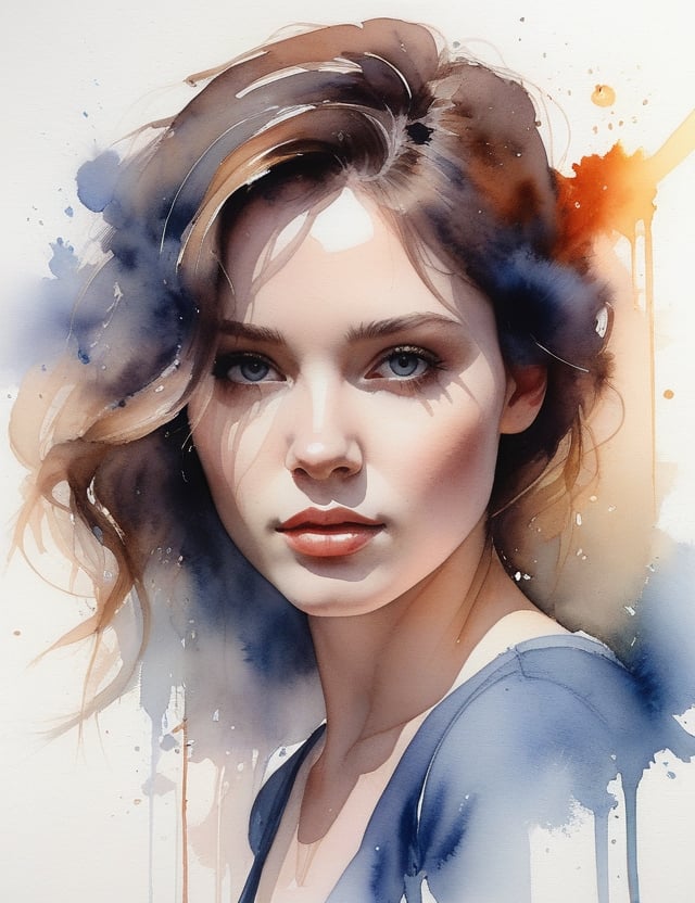 Create a breathtaking watercolor artwork, portraying a 30-year-old Argentinean woman with fair skin, long, loosely curled hair that is slightly straightened, and a close-up of her face. Intricately capture details using the watercolor medium. Draw inspiration from the detailed watercolors of Alvaro Castagnet, the portrait watercolors of Agnes Cecile, and the expressive watercolors of Joseph Zbukvic. Craft a superior watercolor artwork that seamlessly blends these influences into an outstanding portrayal.

