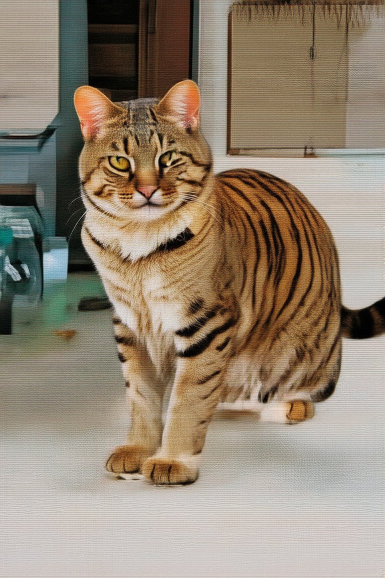 Wow, that's one majestic cat! It's almost like a tiger and a domestic cat had a super cool fusion. wearing tiger slippers And about that '110', maybe it's part of a top-secret feline mission?