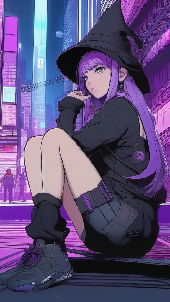spread legs, best quality, masterpiece, (detailed:1.2), 1girl, mona, squatting, cutesie, witch hat, science fiction, cyberpunk, purple hair, chromatic aberration, outdoors, city, crowd, faceless crowd","wallpaper, 1boy, solo, male focus, tattoo, monochrome, cyberpunk, (chromatic aberration), detailed background, mechanical parts, cable, indoors