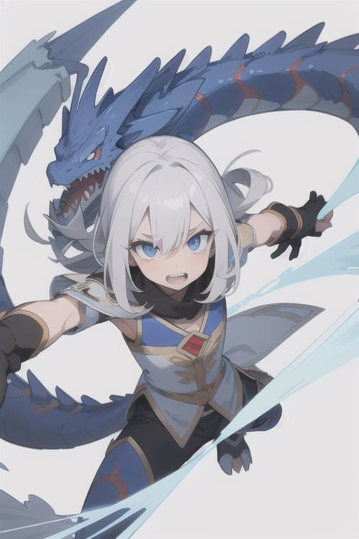 drakara blue dragon light gray teeth,  with blue eyes