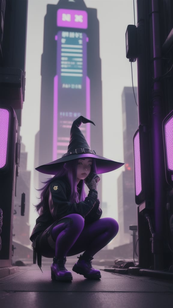 best quality, masterpiece, (detailed:1.2), 1girl, mona, squatting, cutesie, witch hat, science fiction, cyberpunk, purple hair, chromatic aberration, outdoors, city, crowd, faceless crowd","wallpaper, 1boy, solo, male focus, tattoo, monochrome, cyberpunk, (chromatic aberration), detailed background, mechanical parts, cable, indoors