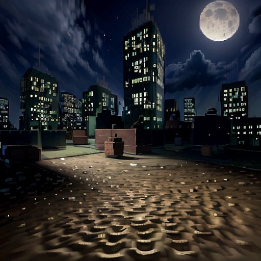 city, night, moon, sky, dirt,