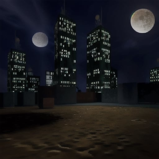 city, night, moon, sky, dirt,