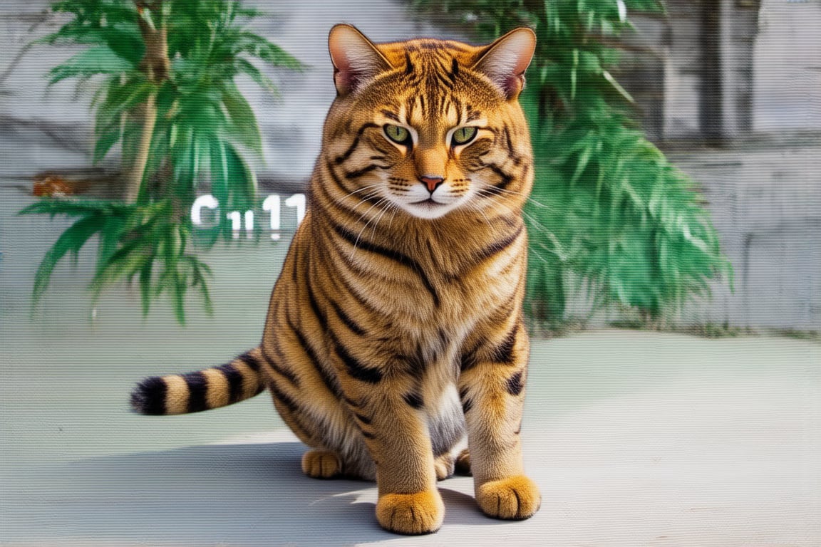 Wow, that's one majestic cat! It's almost like a tiger and a domestic cat had a super cool fusion. wearing tiger slippers And about that '110', maybe it's part of a top-secret feline mission?