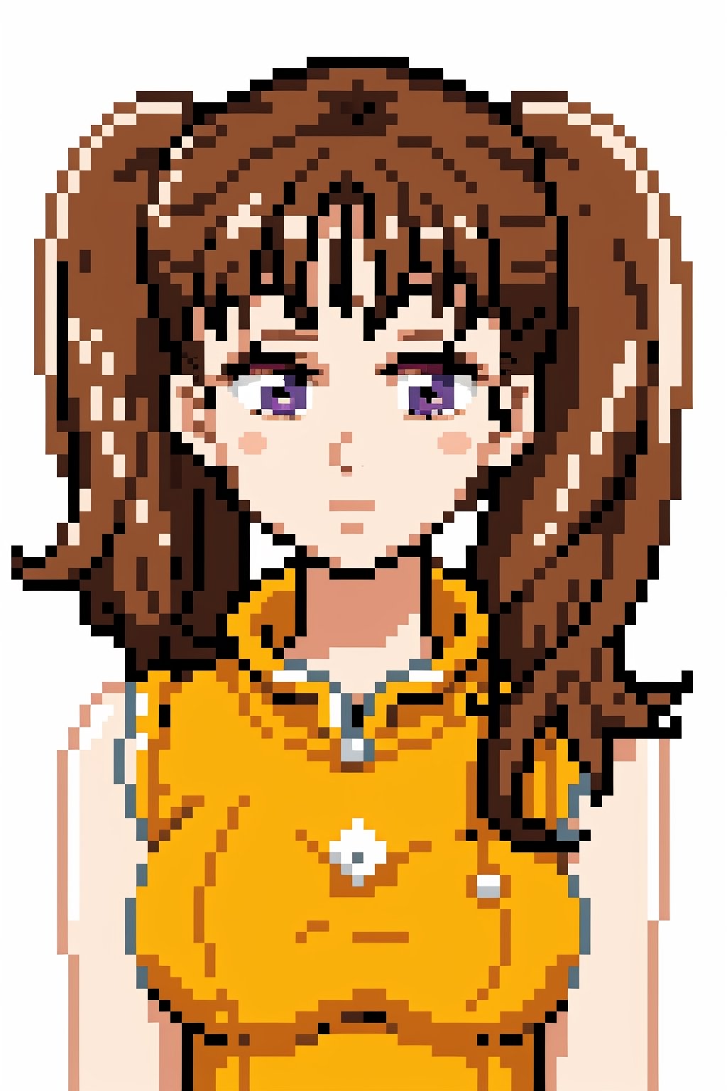 Diane, twintails, brown hair, purple eyes. 