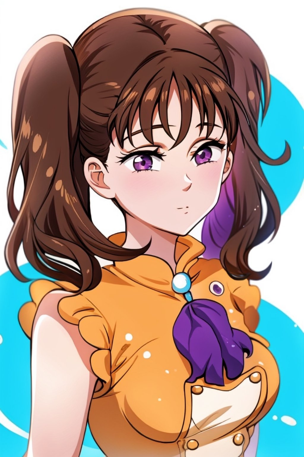 Diane, twintails, brown hair, purple eyes. 