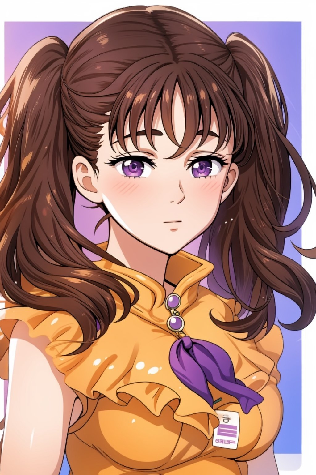 Diane, twintails, brown hair, purple eyes. 