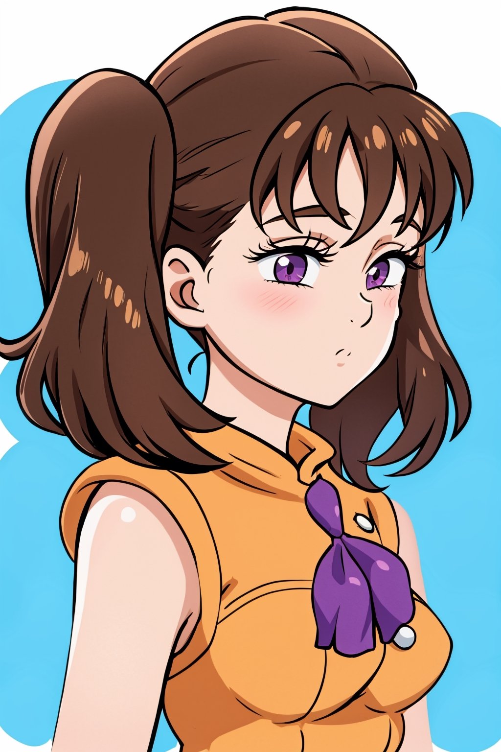 Diane, twintails, brown hair, purple eyes. 