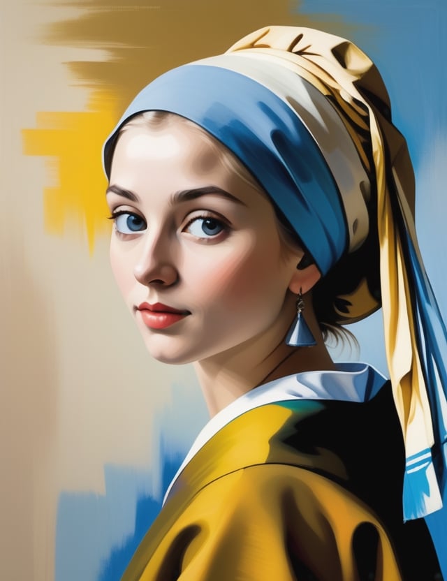 "Create a serene canvas artwork using a brush and calming colors, portraying a 20-year-old German woman. Utilize soft brushstrokes and an understated color palette inspired by artists like Johannes Vermeer, Gerhard Richter, and Édouard Manet. Emphasize the elegance in simplicity, focusing on her fair skin tone, short white hair, in a close-up view of her face. Capture a tranquil and contemplative mood through the gentle application of colors."

