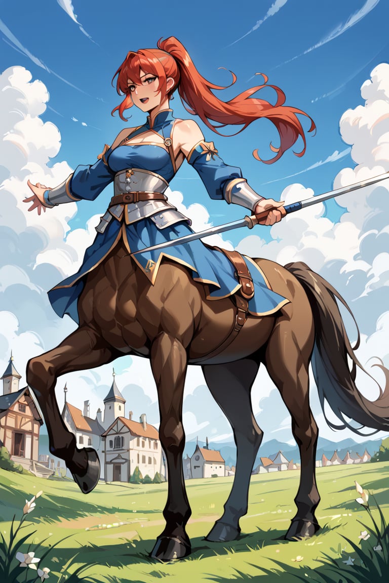 score_9_up, score_9, score_8_up, score_8, score_7, score_7_up, score_6_up, score_5_up, score_4_up, source_anime, BREAK, female, red hair, long_ponytail, shire horse breed, large horse, red hair, centaur, Centaur, white feet, large feet, battlehorse, black horse tail, ((black horse)), medieval,