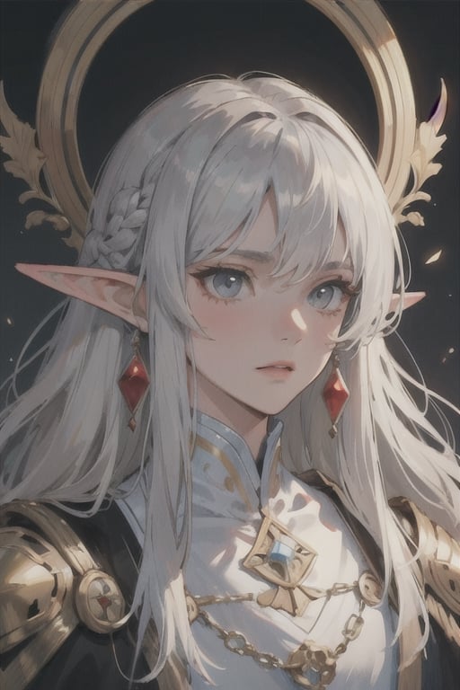 ((best quality)), ((masterpiece)), ((detailed)), long hair, (black hair) with silver streaks, multicolored_hair, elven_ears, male, tall, king, regal, stoic expression, 