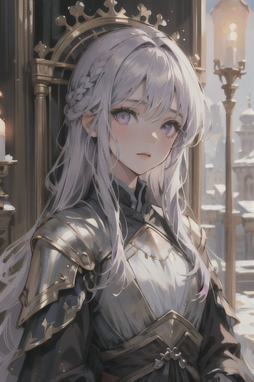 (beauty girl), (ultra-high picture quality), (masterpiece, best quality, highres:1.3), ultra resolution image, (1girl), (solo), female, Game of Thrones, ((purple eyes)), silver-gold hair, flowing gown, slender, atheltic, delicate yet regal face, high cheekbones, a small nose,